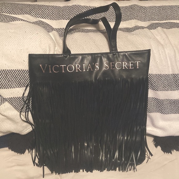 Victoria’s Secret Black Fringe Front Tote Bag - Picture 1 of 2